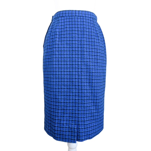 PENDLETON Vintage Blue Black Plaid Velvet Collared Wool Blazer Skirt Set Size 6 - Picture 7 of 16